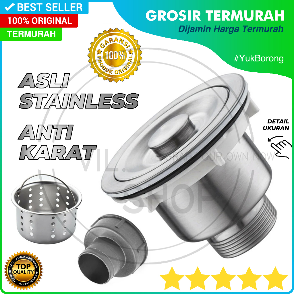 SARINGAN BAK CUCI PIRING WASTAFEL DAPUR STAINLESS STEEL ASLI ANTI KARAT 304 BAGUS / AFUR BUANGAN SIN