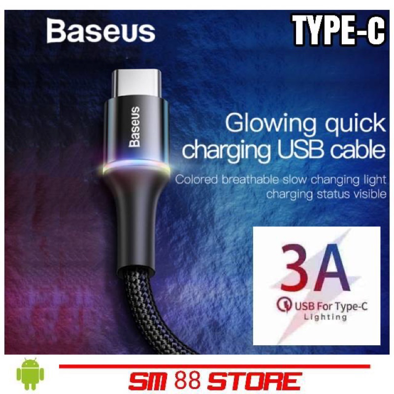Kabel Data Led BASEUS HALO 3A Fast Charging Type C 1M Kabel Baseus Type C