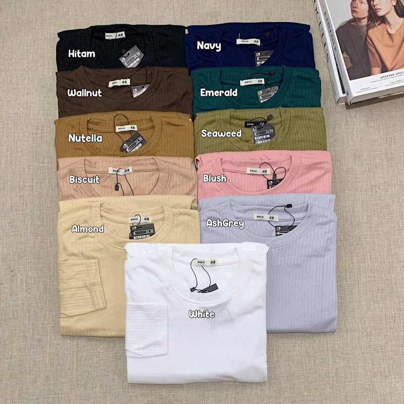 Dwistuff Basic Tee Kaos Lengan Panjang Katun Rib Rajut Wafer