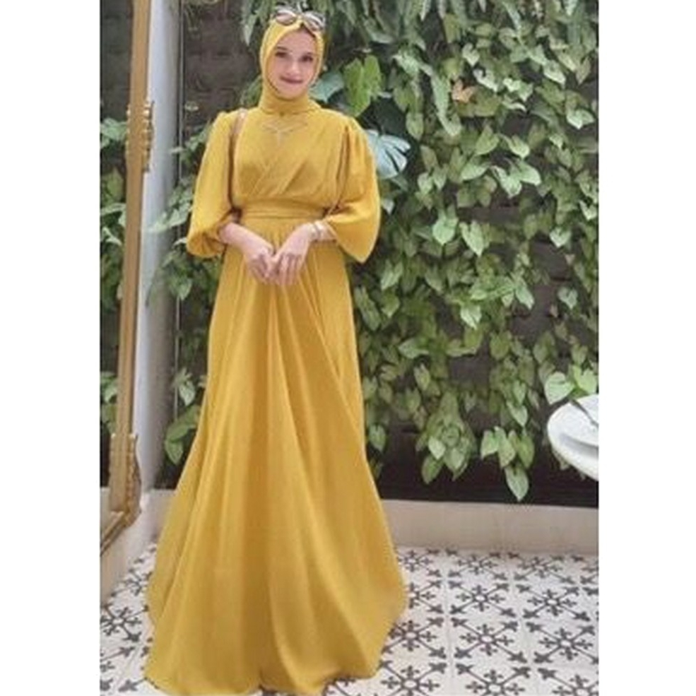 Vania Dress // Gamis Formal Warna Lemon Lime Polos Simpel LD 100 110 120 130 XXL XXXL 3XL Cantik Luc