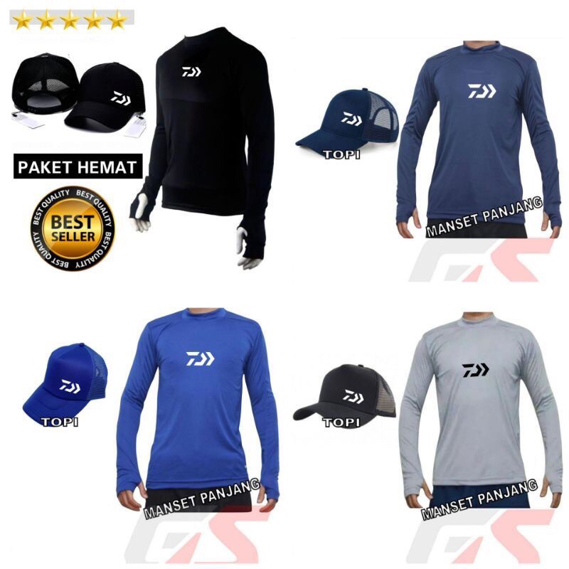 Baju mancing lengan panjang manset mancing topi outdoor Jersey mancing pelindung panas sinar uv