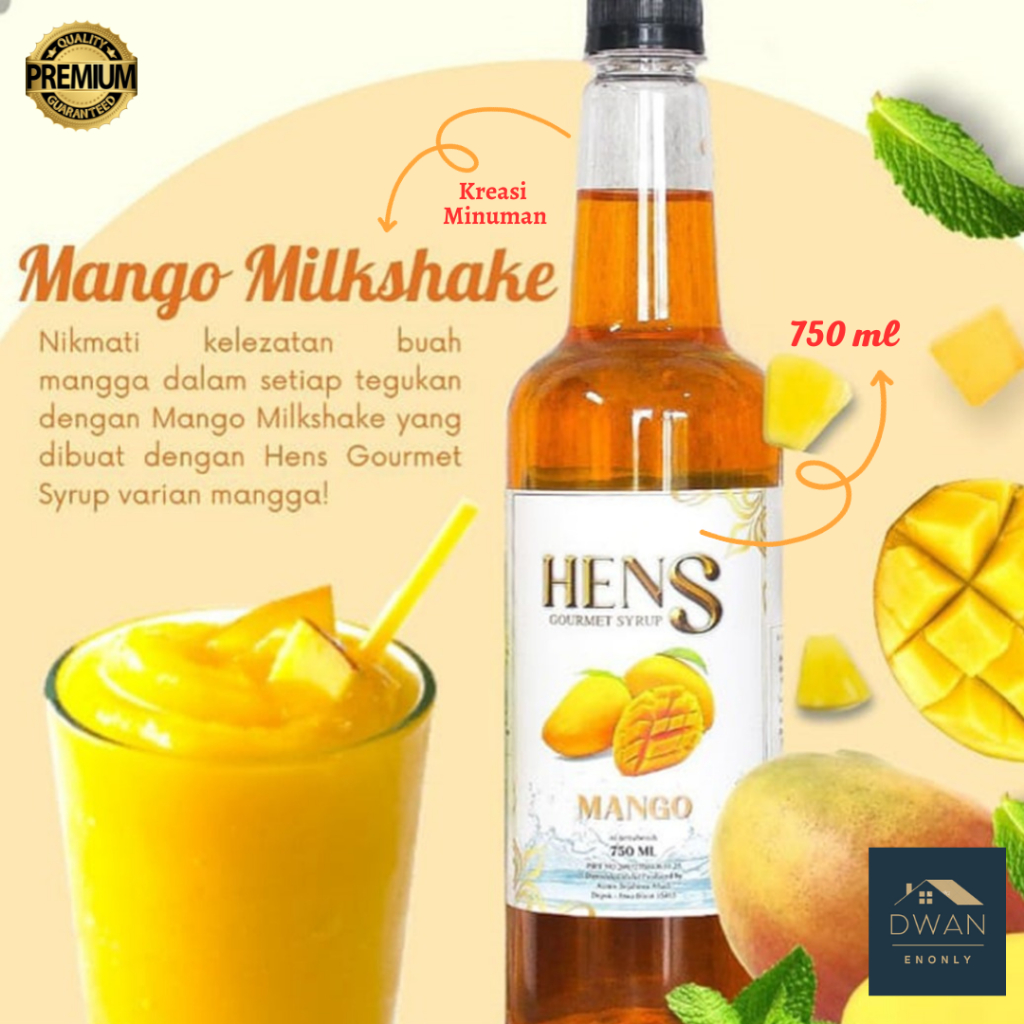 

HENS Gourmet Syrup MANGO Flavour - Sirup Rasa MANGO 750 ml