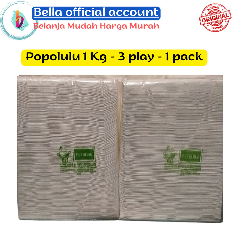Tissue Popolulu 1 Kg Tisu Wajah Serba Guna Refill 2 play 1000 sheet
