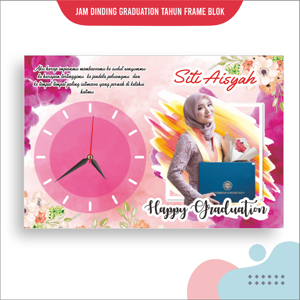Kado wisuda cewek cowok aesthetic bermanfaat unik dan keren jam dinding wisuda custom Frame Blok 20x