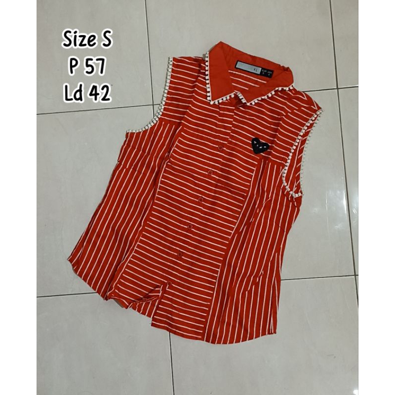 PL - kemeja wanita tanpa lengan merah garis garis stripe salur you can see kensi atasan jalan pakaia