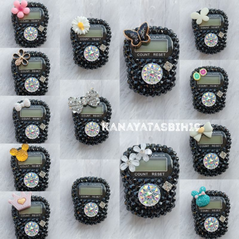 [BARU ] Tasbih swarovski premium / tasbih digital hias bunga / tasbih mutiara - Hitam