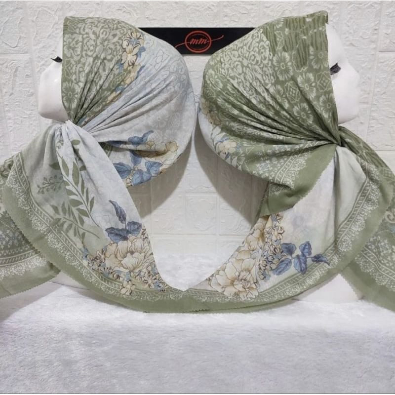 Hijab Segi Empat Motif Bunga Warna Sage Kerudung Jilbab Murah