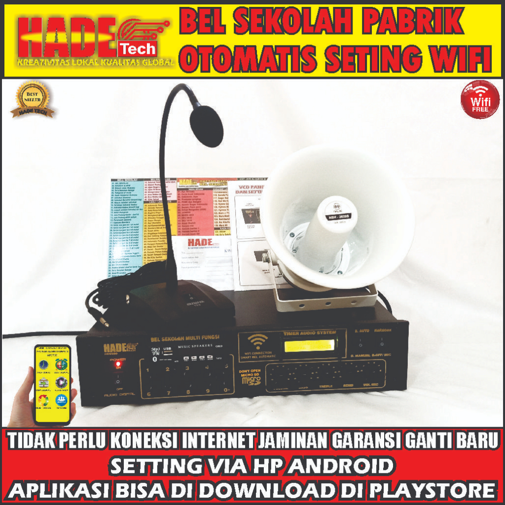 Bel Sekolah Otomatis Wifi lengkap Mic Podium