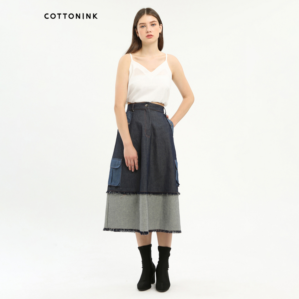 Cottonink - Bawahan Rok Denim Wanita Dark Wash Denim Denta #CottoninkFW