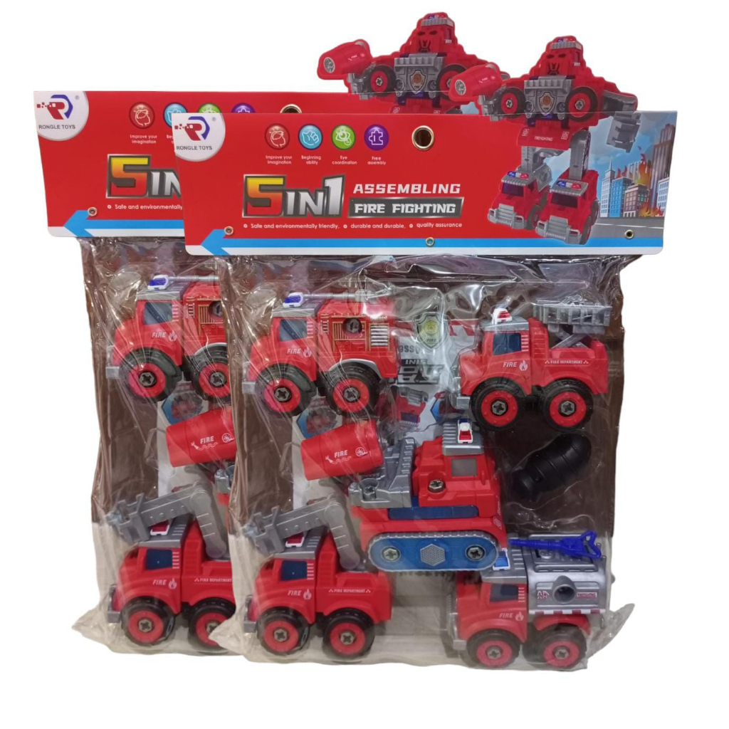 MAINAN ANAK SET MOBIL 5IN1 FIRE ROBOT KANTONG 589-15B / MAINAN MOBIL PEMADAM KEBAKARAN FIRE ROBOT