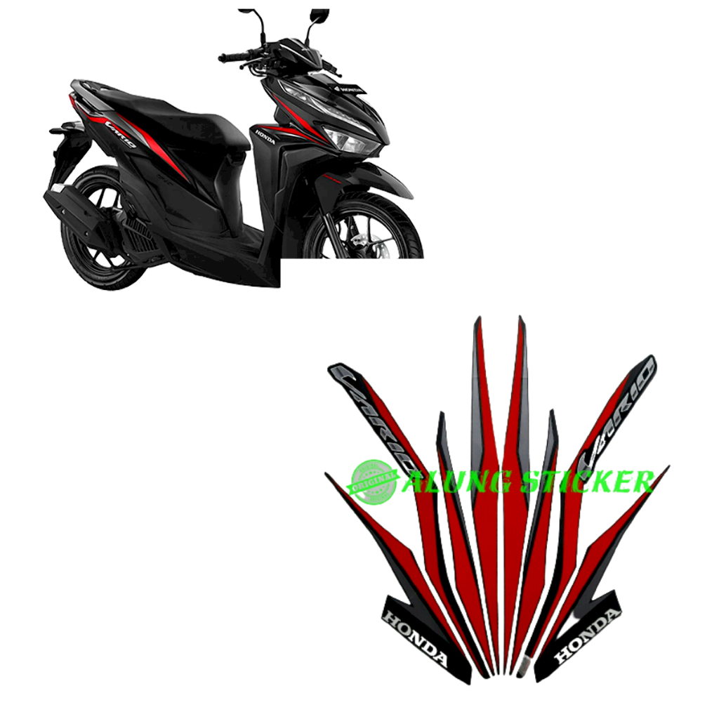 STIKER STRIPING LIS BODY MOTOR VARIO 125 TAHUN 2018 CBS WARNA FULL HITAM-MERAH 1SET STANDAR