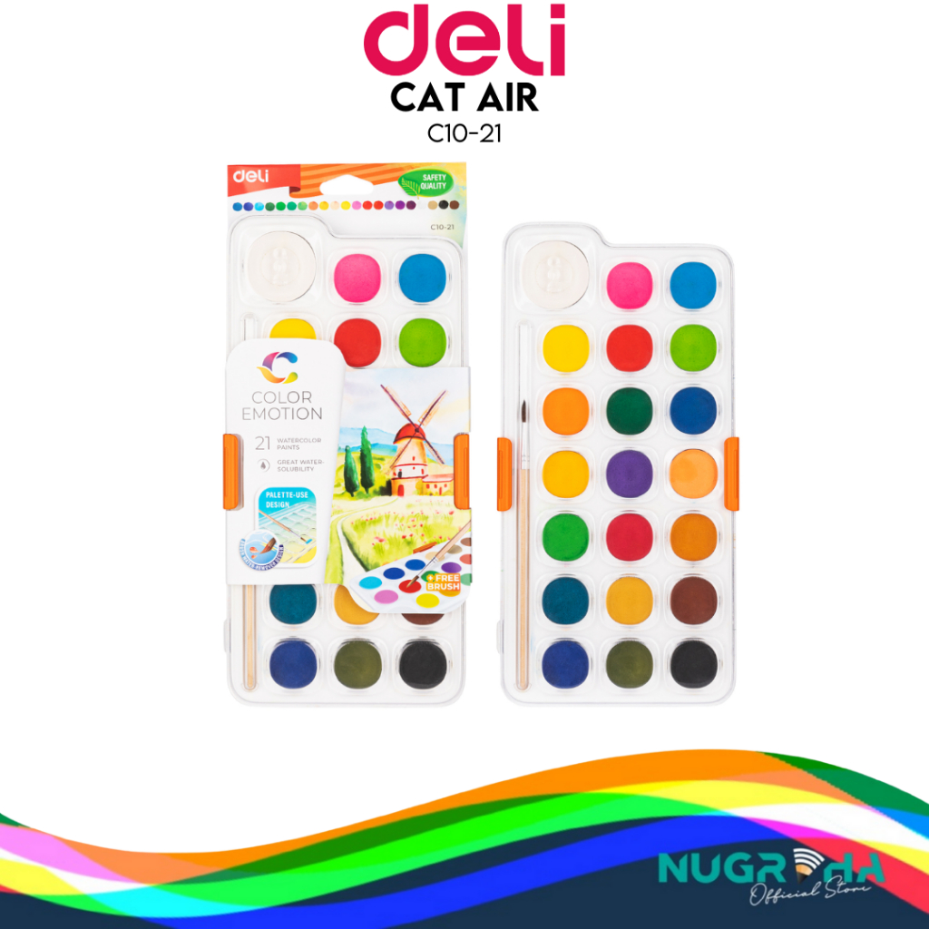 

DELI WATERCOLOR PAINT CAT AIR PADAT 21 WARNA + BOX ALAT LUKIS EC10-21