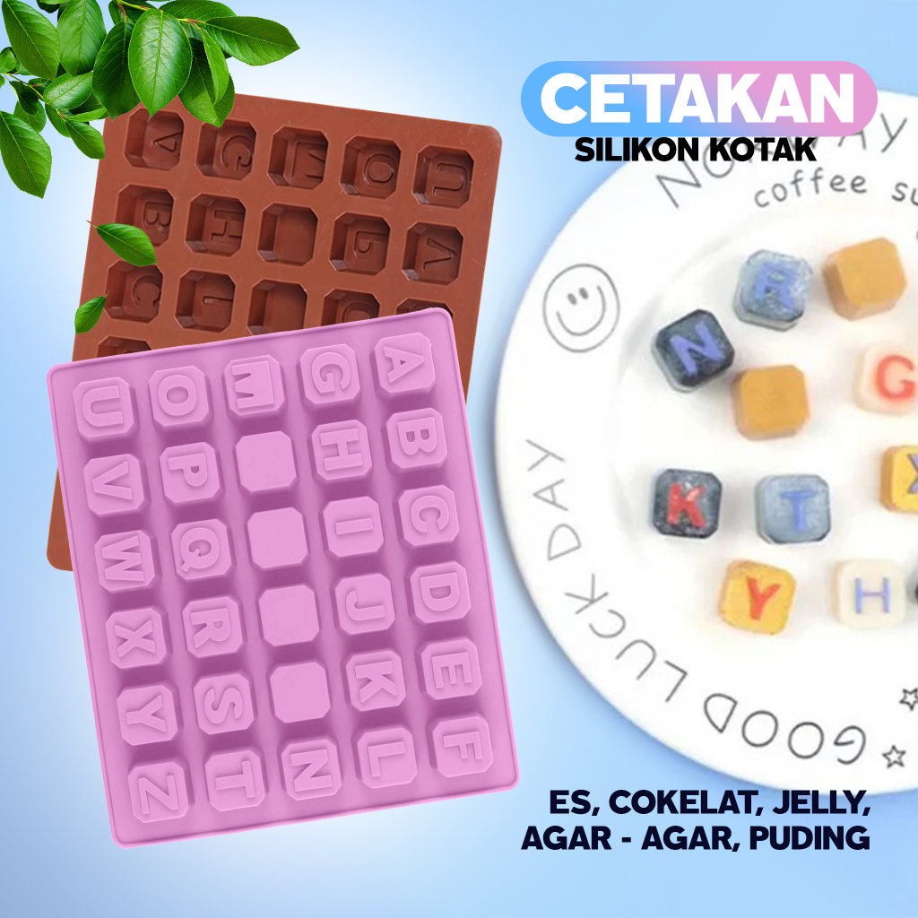 Cetakan Puding Jelly Jely Coklat Silikon Huruf Kotak - Cetakan Es Batu Angka Huruf Abjad Abcd Jelly 