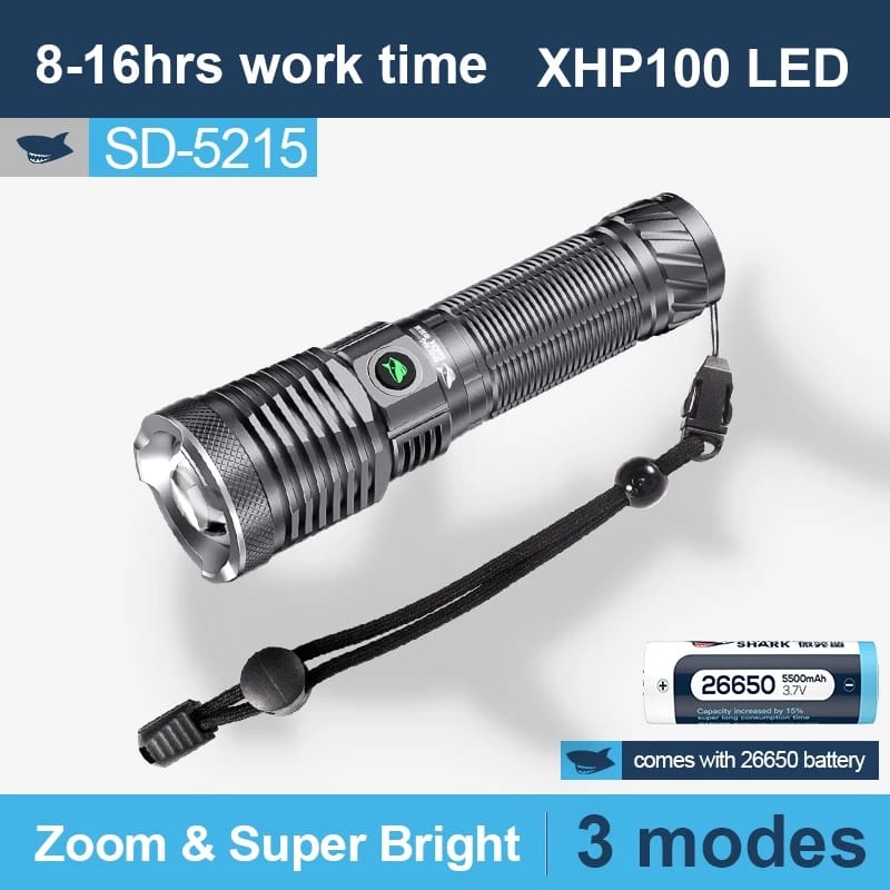 SENTER LED SMILING SHARK SD-5215 P100 - ZOOM - SUPER TERANG - 3 MODE CAHAYA - TYPE C