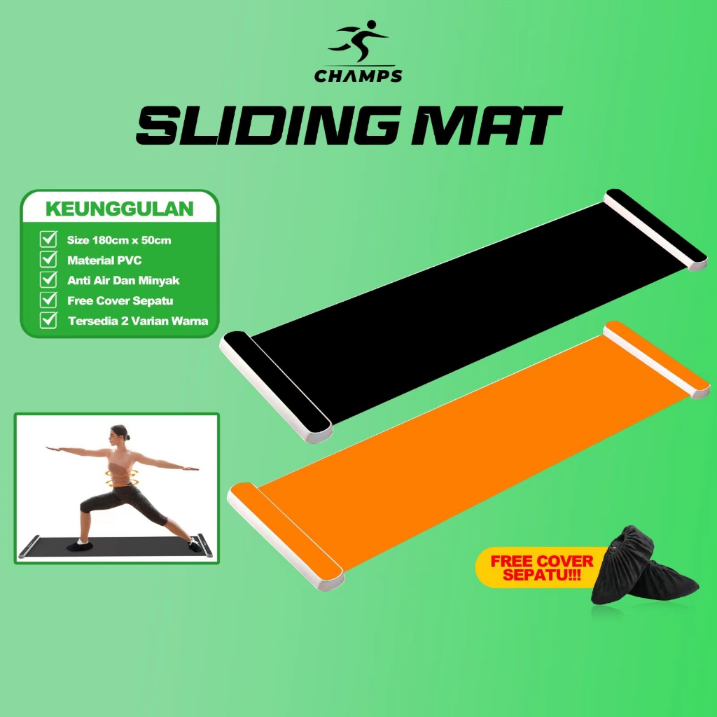 CHAMPS Sliding Mat / Matras Yoga Alat Olahraga Gym Yoga Mat - Free TAS