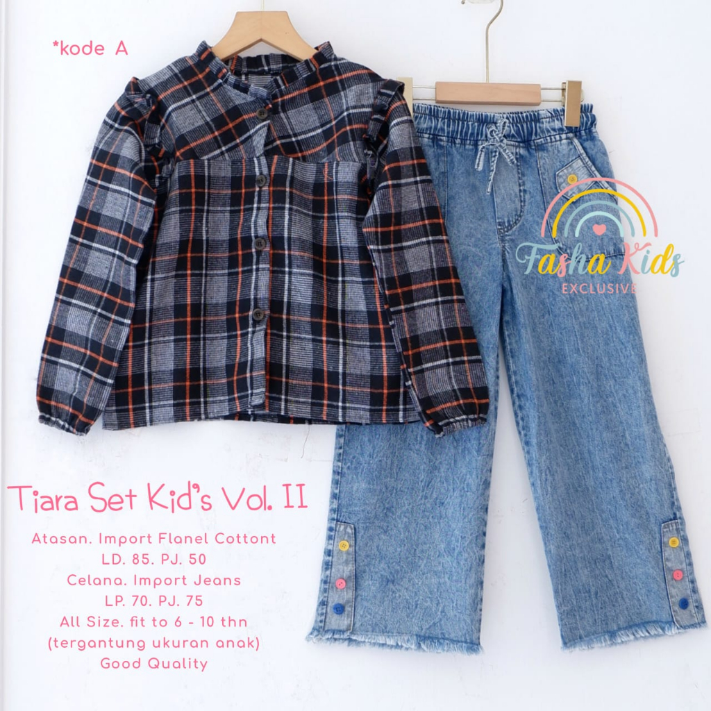 TIARA SET KIDS // SETELAN BAJU KEMEJA DAN KULOT RAWIS ANAK // ONE SET ANAK USIA 6-10 TAHUN // BAJU K