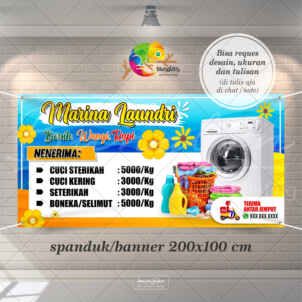 

Size 200x100 Cm Spanduk Banner Cucian, Laundry