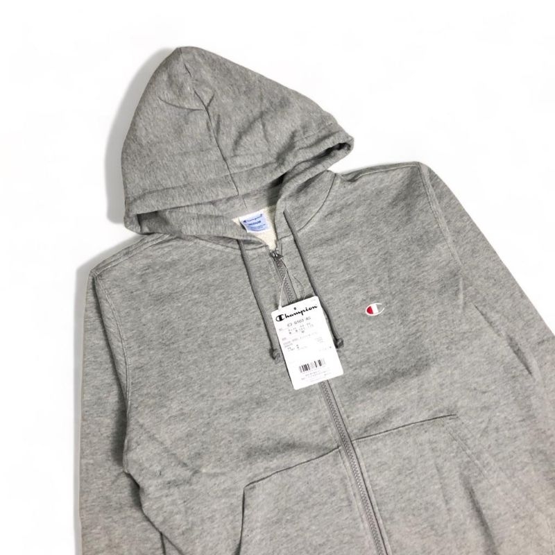 Hoodie Zipper Champion Basic Grey Abu  Small Logo Original Fulltag Complete Label