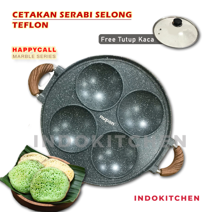 Cetakan Serabi Apem Selong 4 Lubang Teflon Happycall Anti Lengket/ Cetakan Apem 4 Lubang