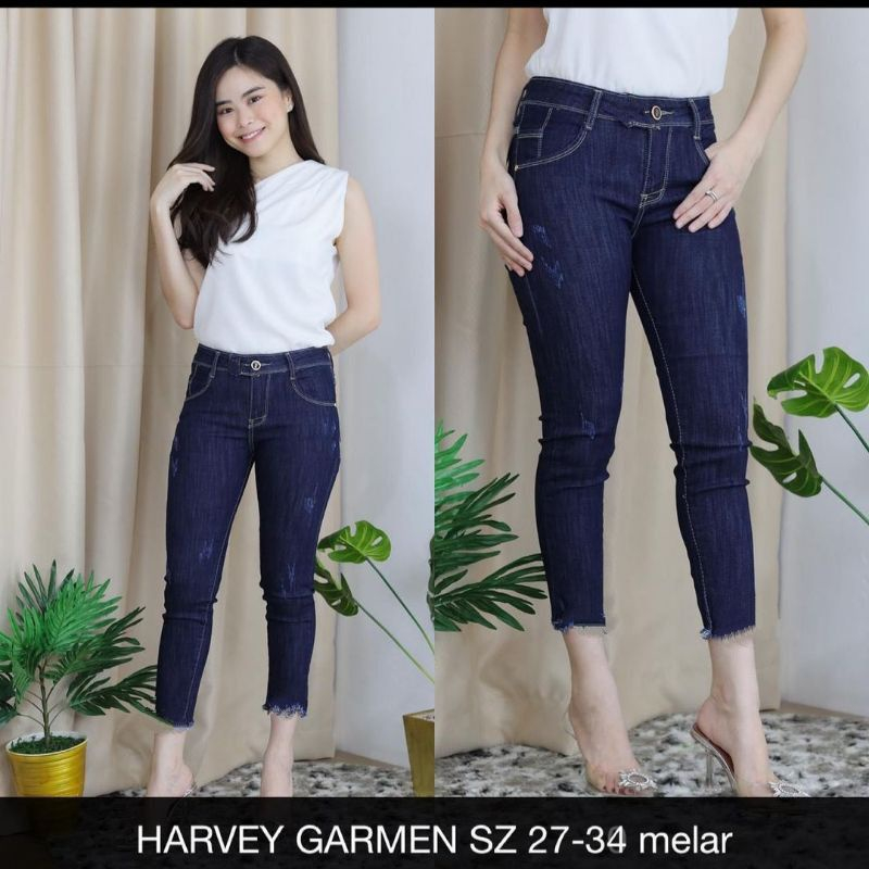 FIRST HAND. READY CELANA 7/9 HARVEY GARMENT 27-34 Celana Jeans Wanita Kancing Blue Garment 2720