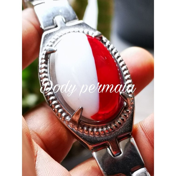 Gelang titanium batu akik merah putih jumbo