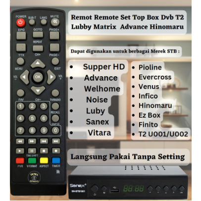 TANPA SETTING Remot Remote Stb Set Top Box Dvb-T2 Luby New/Matrix Silver/Advance/Infico/Supper HD/We