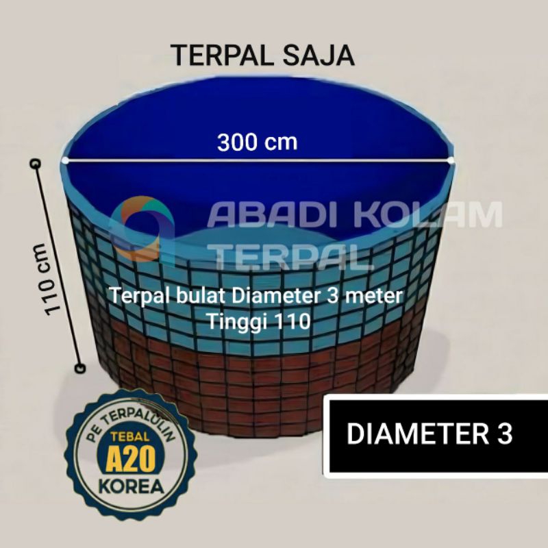 Terpal Kolam Terpal Ikan Bulat A20 Korea D 3 tinggi 1.1 Diameter 3 Meter Tinggi 110 cm Kolam Terpal 