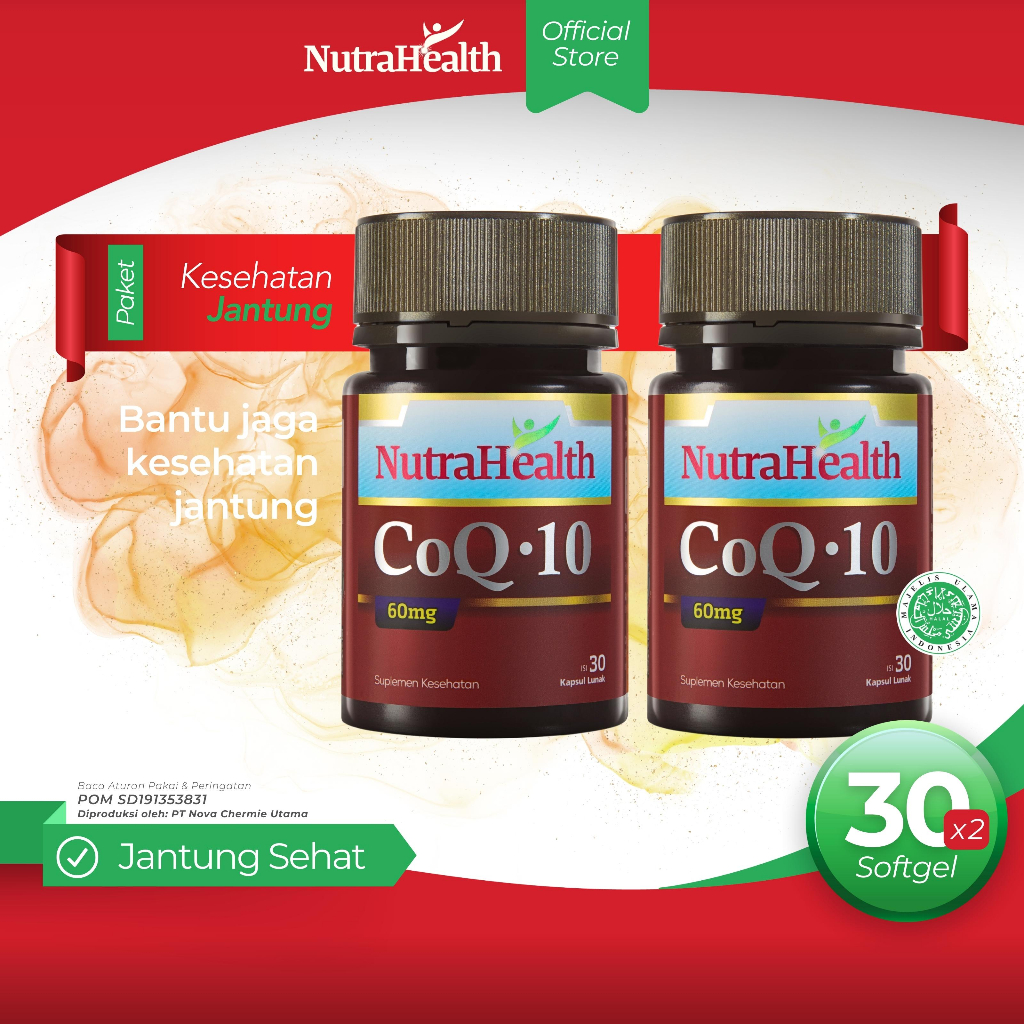 Paket Kesehatan Hemat NutraHealth CoQ10 60 mg – 2 botol (@ isi 30’s kapsul lunak)