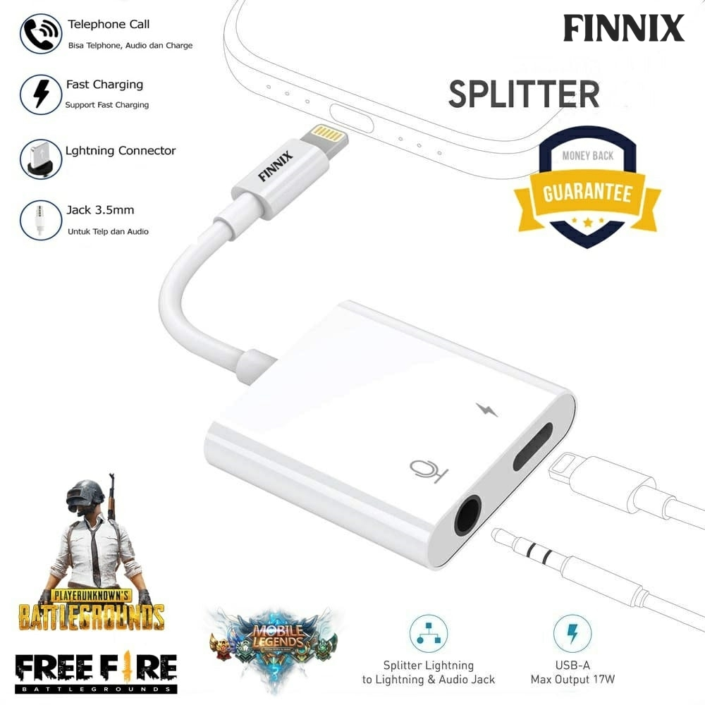 [Support Mic] ORI Adapter Converter Splitter Lightning to Jack 3.5mm Iphone Dual Connector 2in1