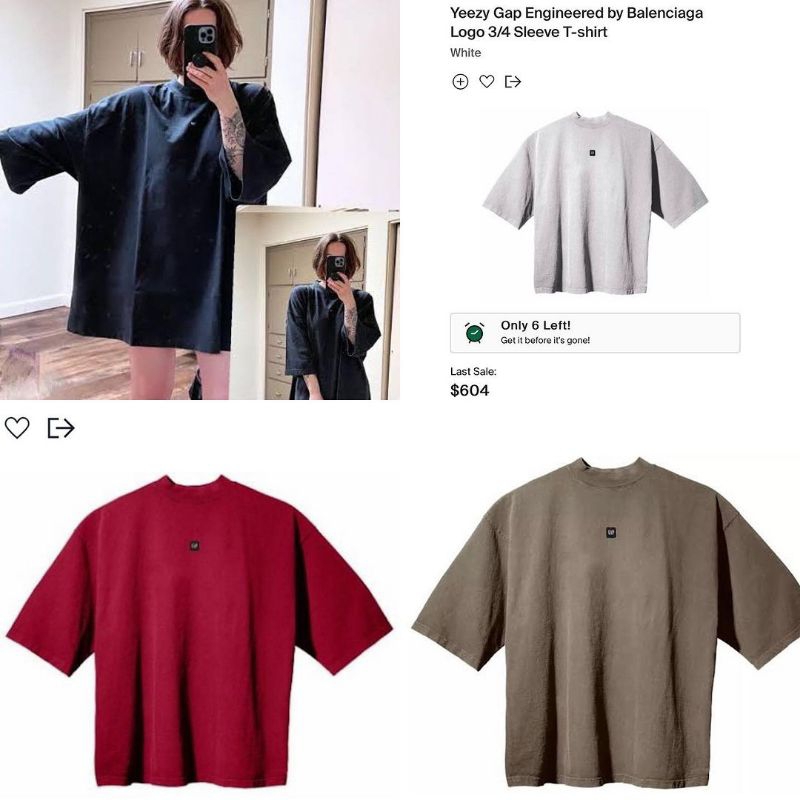 YZY GAP ENGINEERED BY BALENC14GA LOGO 3/4 SLEEVE TEE