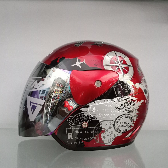 Helm GM EVOLUTION  motif TRAVEL  Red Maroon Grey Gloss Original