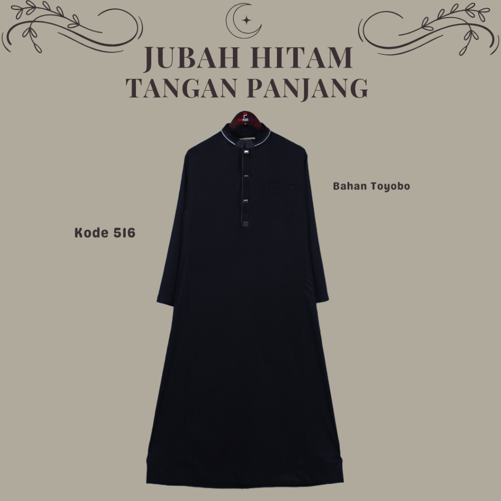 516 Jubah Pria Hitam Polos / Gamis Pria Benzema / Jubah Pria Lengan Panjang Terbaru / Jubah Gamis Hi