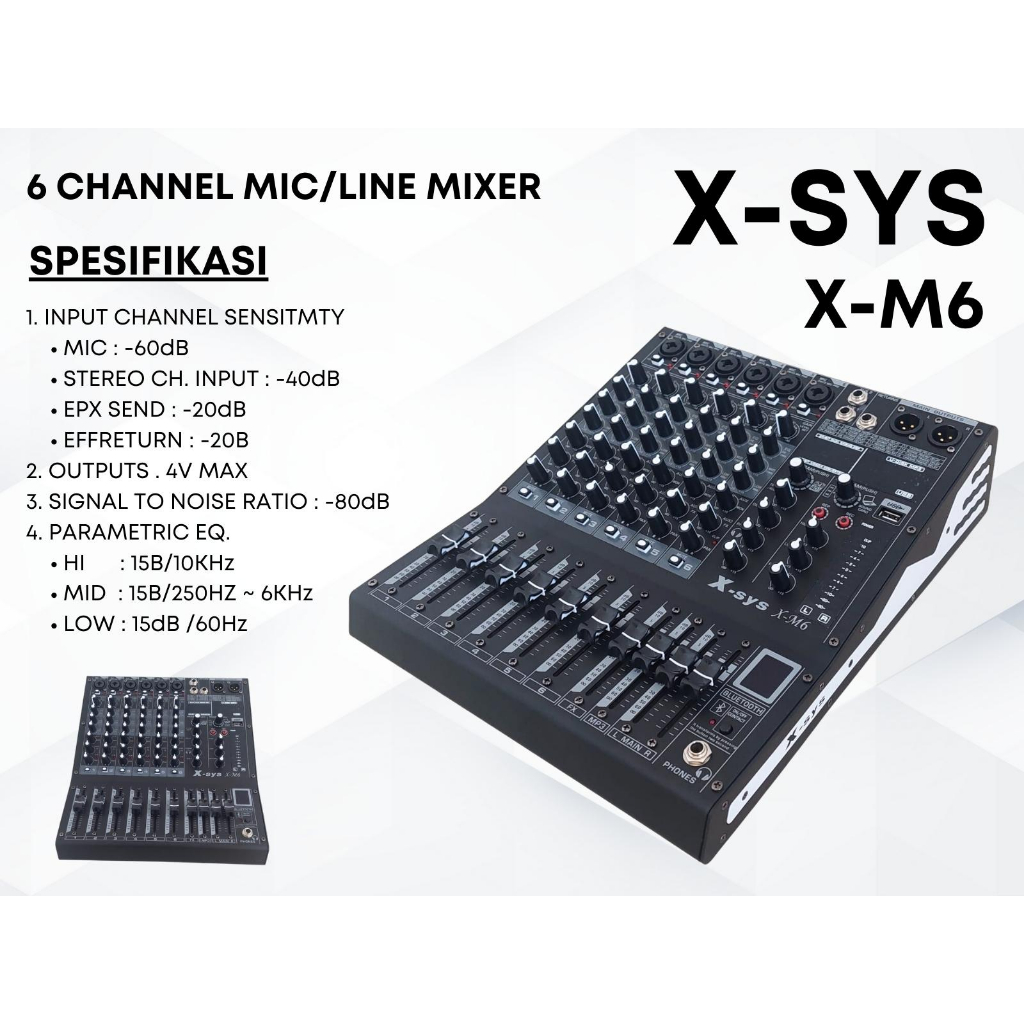 Mixer X-Sys X-M6 Professional Audio 6 channel Bluetooth Xsys XM6