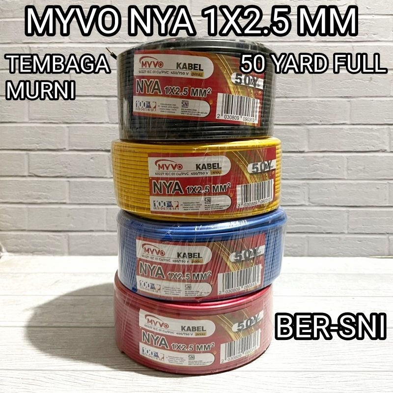 MYVO KABEL NYA 2.5mm TEMBAGA MURNI FULL SNI LMK 1ROLL 50 YARD Kabel Kawat Tunggal 2.5 mm Kabel SNI K