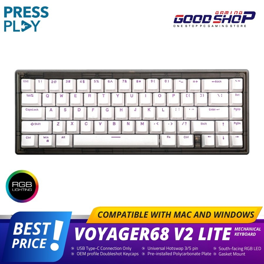 Press Play VOYAGER68 v2 Lite 65% Mechanical Keyboard - Smokey Black