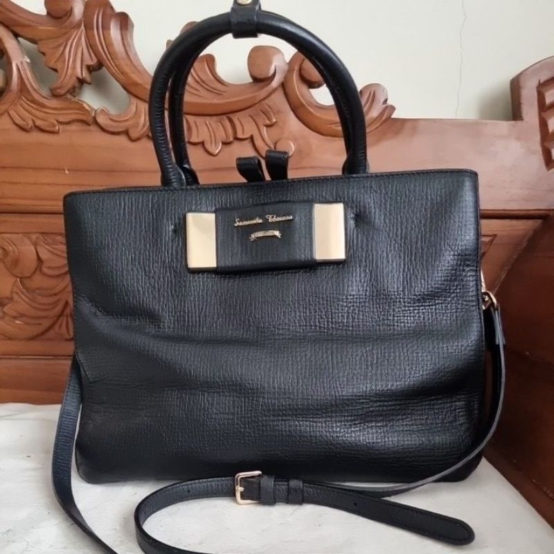 Preloved Authentic Samantha Thavasa Ribbon Leather Handbag - Tas Wanita Branded Kulit Asli