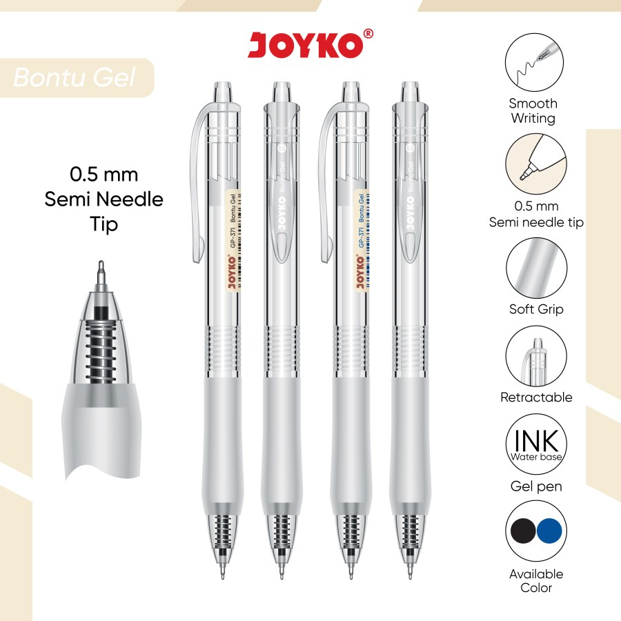 

GEL PEN JOYKO GP-371 BONTU GEL | NEEDLE TIP 0,5mm | PENA JEL RETRACABLE WARNA HITAM | ECER