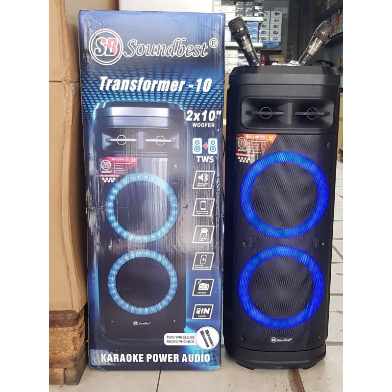 SPEAKER PORTABLE SOUNDBEST TRANSFORMER 10 2 MIC WIRELESS SPEAKER 10 INCH