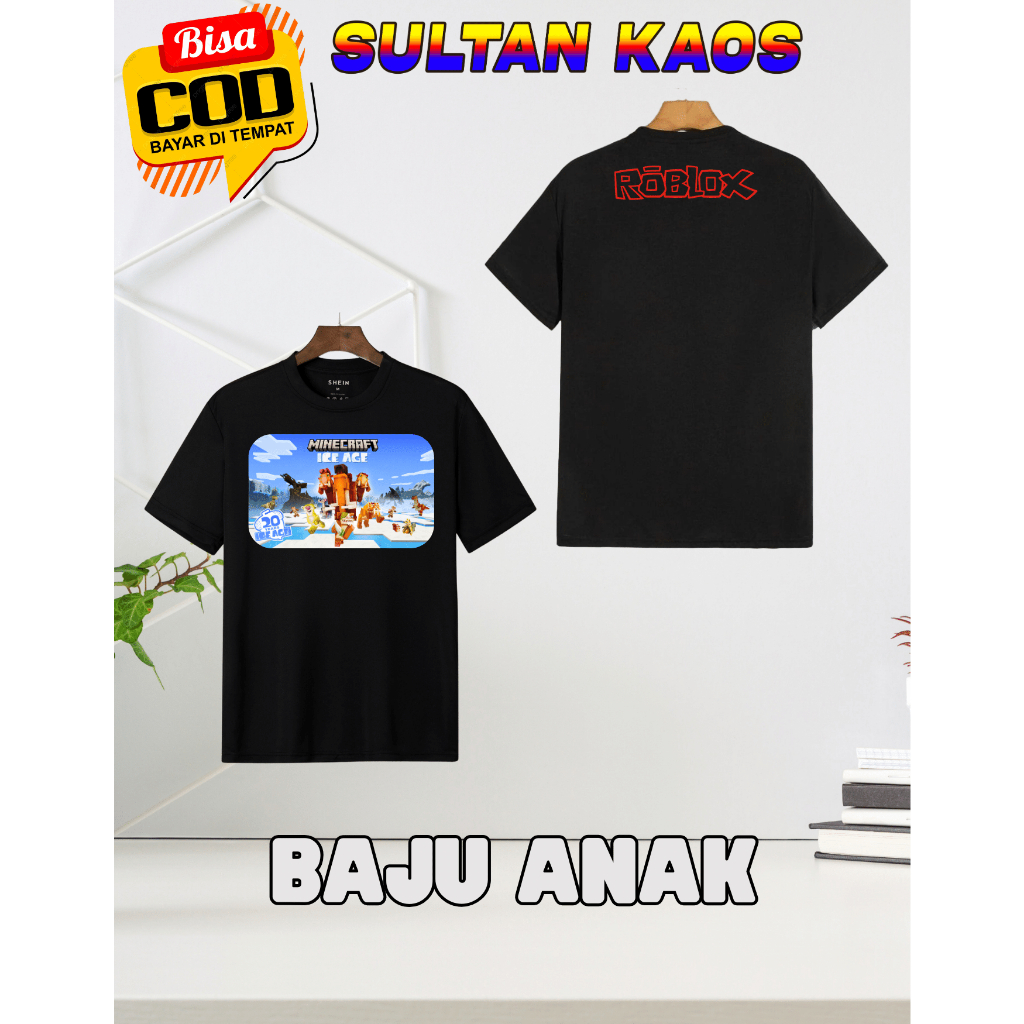 Kaos Minecraf Dan Roblox |  Kaos Katun Combed Anak-Anak | Kaos Minecraft Ice Age Unisex | Pakaian Le