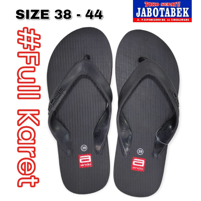 [COD] Sandal jepit santai cowok karet ANDO Size 38 39 40 41 42 43 44 Warna Hitam Cokelat Polos Simpl