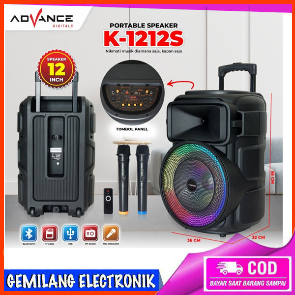 SPEAKER PORTABLE BLUETOOTH ADVANCE K1212S - 12 inch Free Mic 2 Buah
