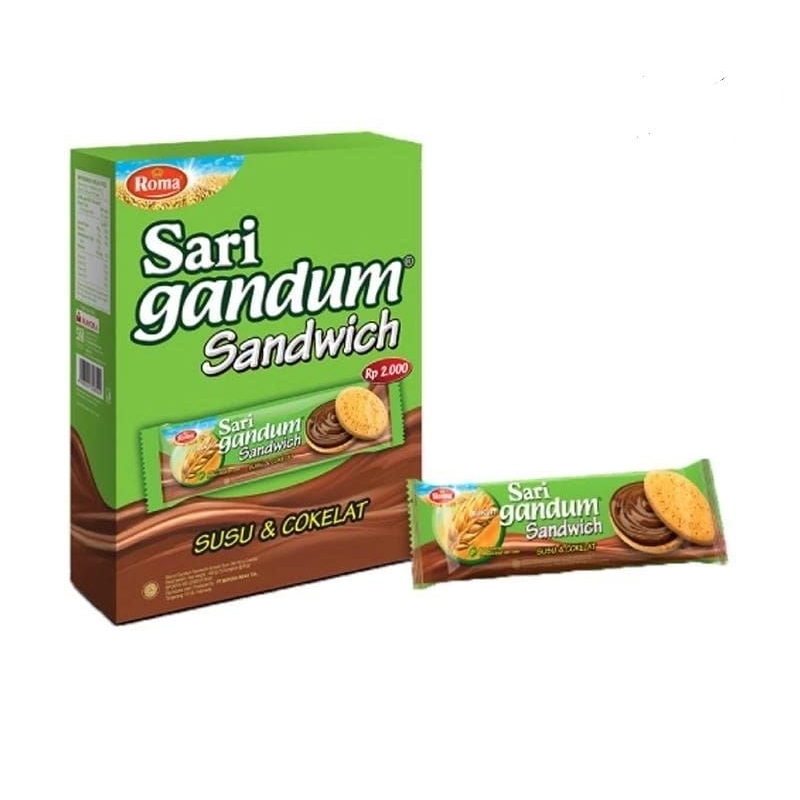 

ROMA SARI GANDUM SANDWICH SUSU & COKLAT 1 KOTAK ISI 12 PCS @39 GR
