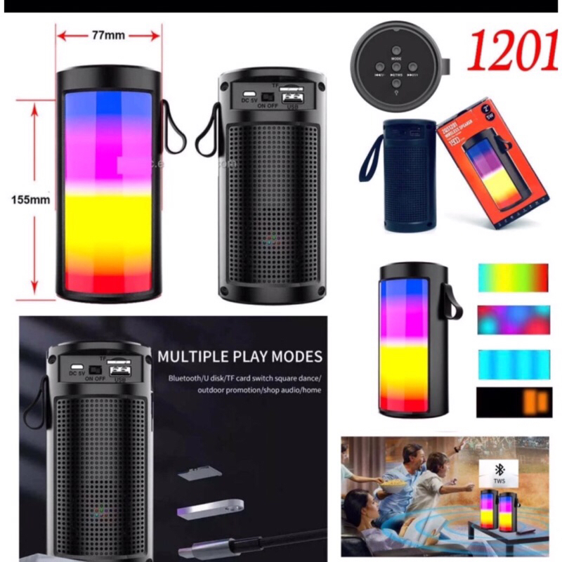 Speaker Bluetooth 1201 RGB Speaker Bluetooth LED Portable Super Bass