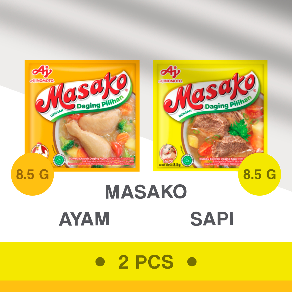 

Masako Bumbu Kaldu Penyedap Rasa Ayam Sapi (8.5g) isi 2 pcs