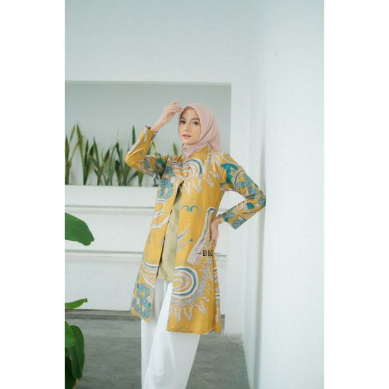 Tunik Batik Bolero Kuning ( Adisha Collection ) Tunik Bolero Wanita Tunik Bolero Lengan Panjang