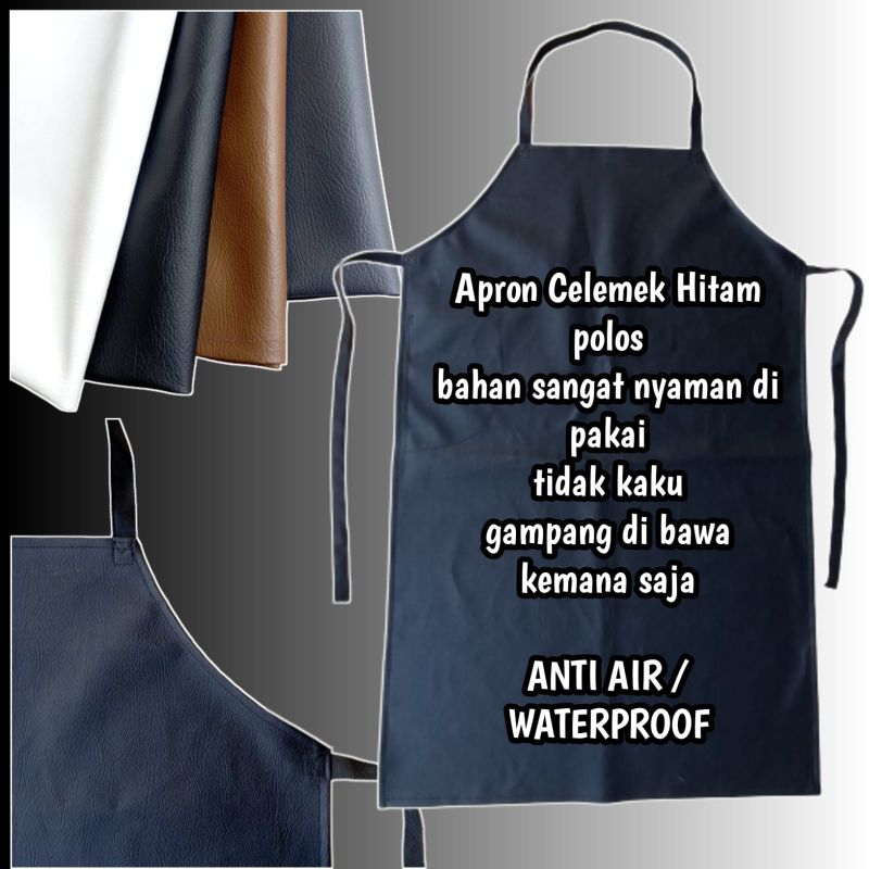 Apron clemek hitam polos anti air/waterproof