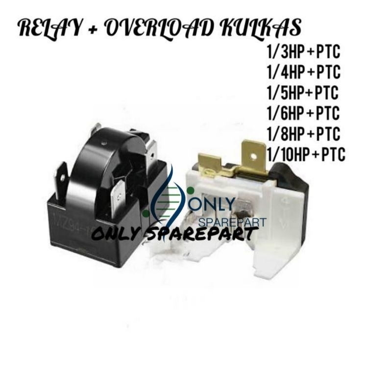 RELAY PTC 4 PIN + OVERLOAD KULKAS 1 PINTU DAN 2 PINTU / RELAY KULKAS 4 PIN