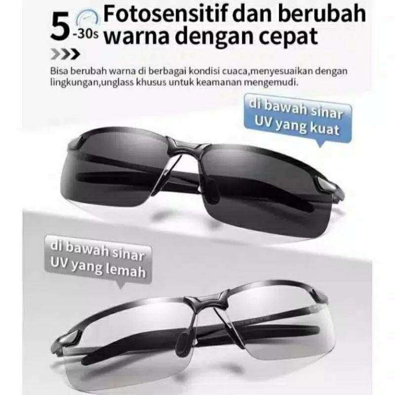 KACAMATA POLARIZED PHOTOCROMIC PRIA KACAMATA ANTI SILAU SIANG MALAM