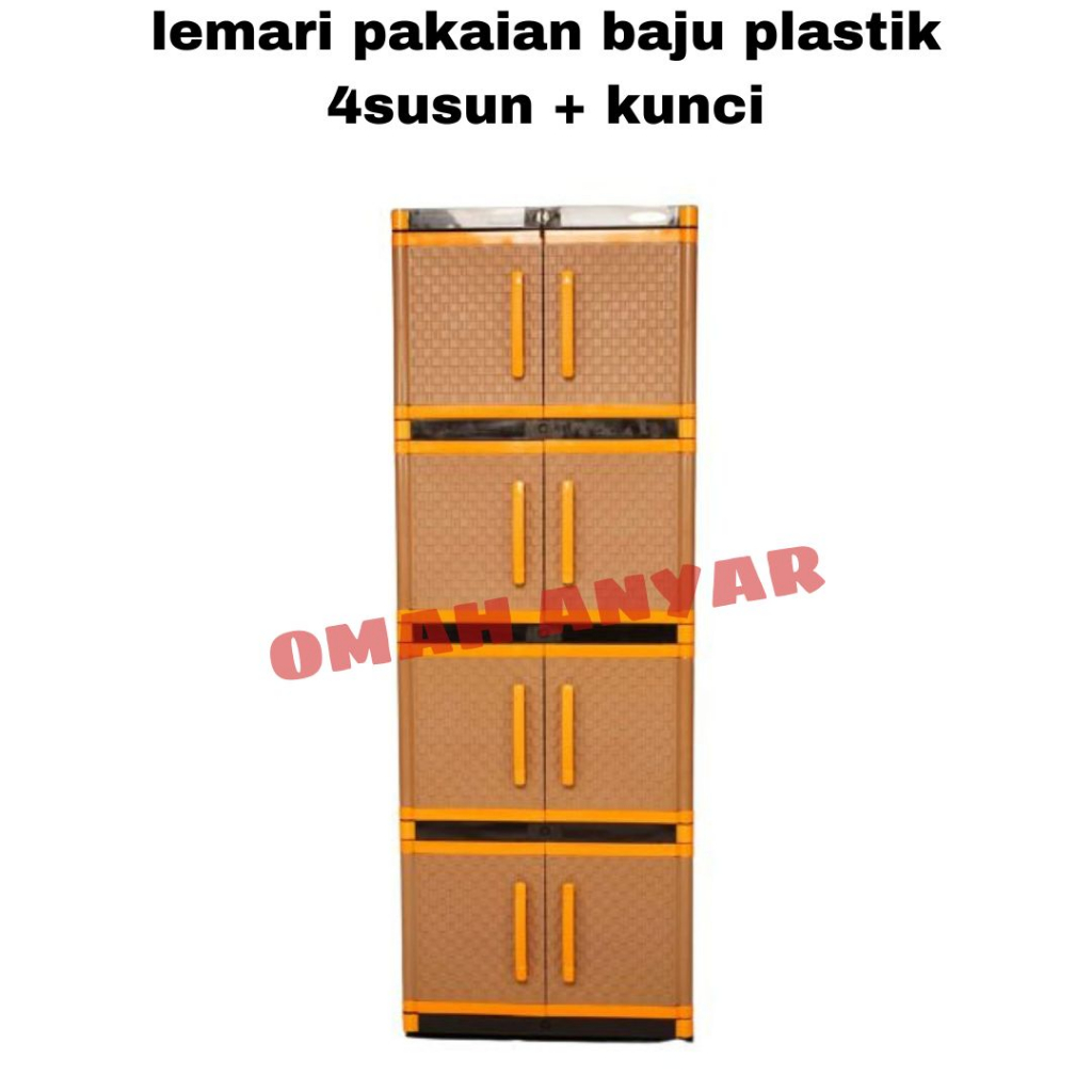 Almari Lemari pakaian Baju Plastik 4 susun + kunci