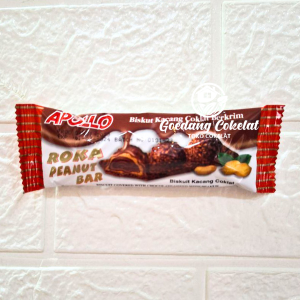 Apollo Roka Peanut Bar Wafer Salut Kacang dan Cokelat Kemasan 18g